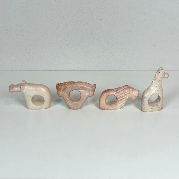 4 Soapstone Jungle Animal Napkin Rings - Picture 4 of 7